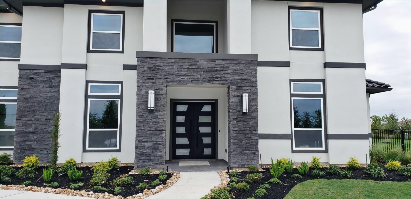 Custom iron entry door with transom